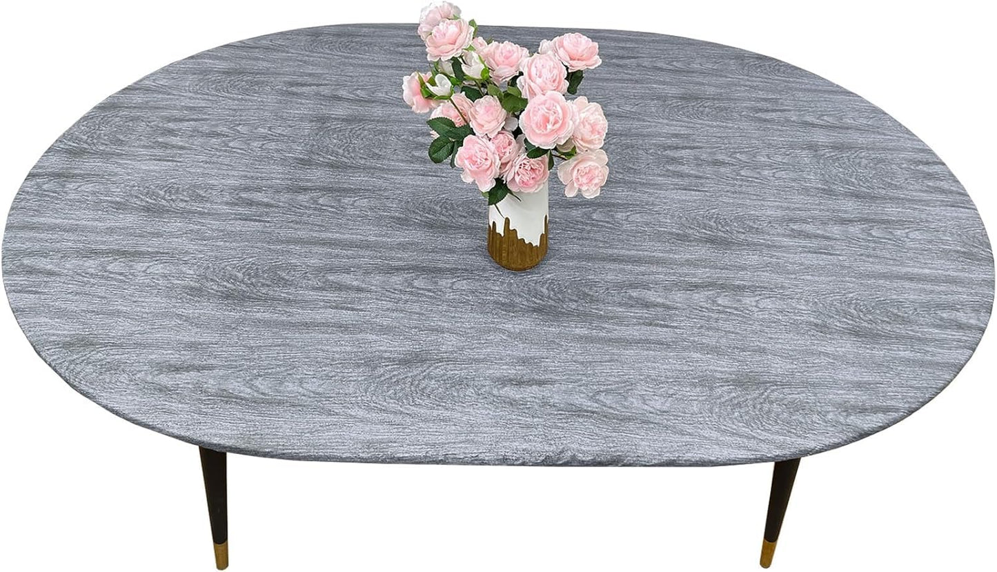 Pioggia Round Vinyl Fitted Tablecloth with Flannel Backing Elastic Table Cloth Waterproof Oil-Proof Plastic Table Cover Best for 45"-56" Round