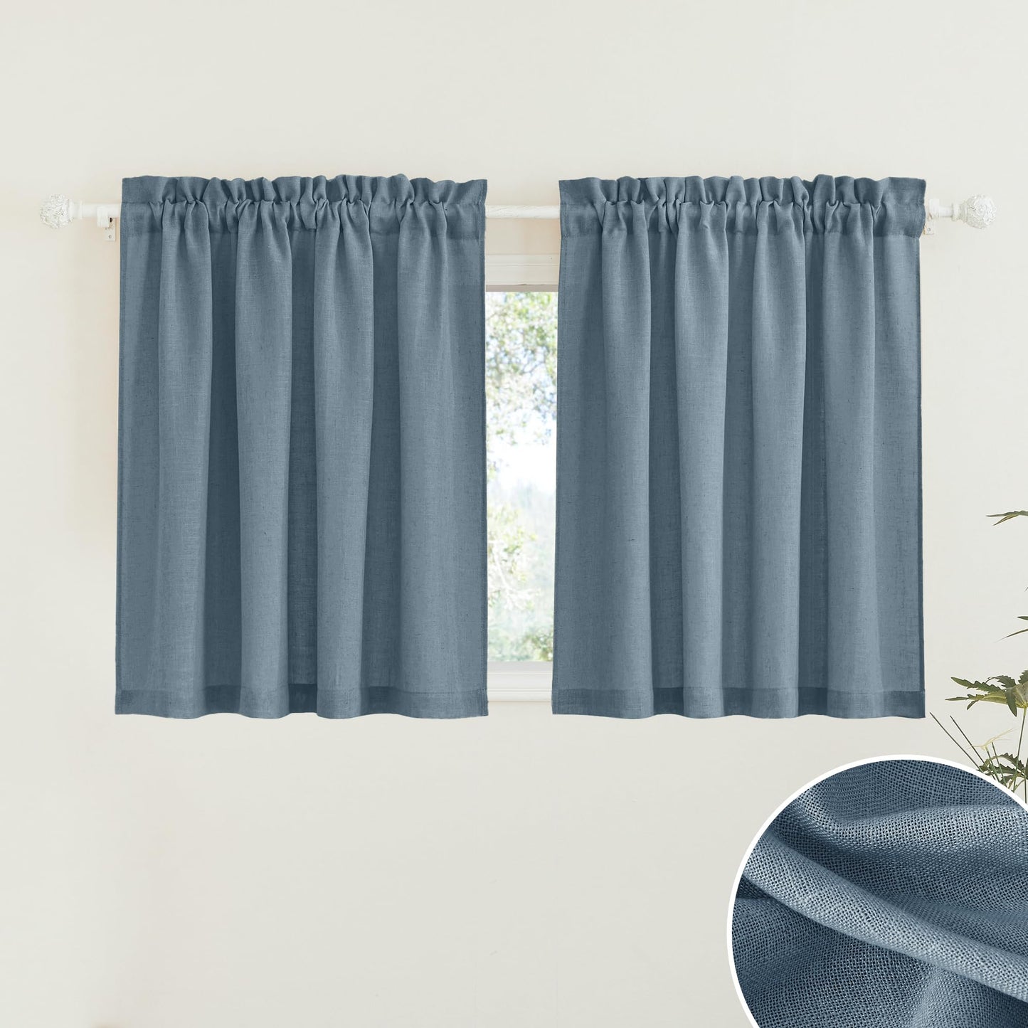 RYB HOME White Semi Sheer Curtains 84 inches Long for Living Room | Half Privacy, Linen Textured, Sheer Light Filtering, Vertical Window Drapes, for Bedroom Dining, White, W52 x L84, 2 Panels