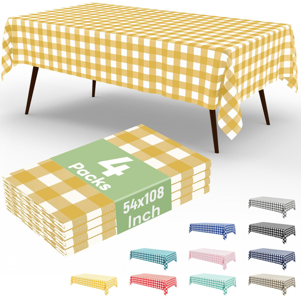 4 Packs Buffalo Disposable Table Cloth, 54 x 108 Inch Waterproof Plastic Tablecloth, Rectangle Red and White Checkered Table Covers for Picnic, Birthday, Party, Back to School