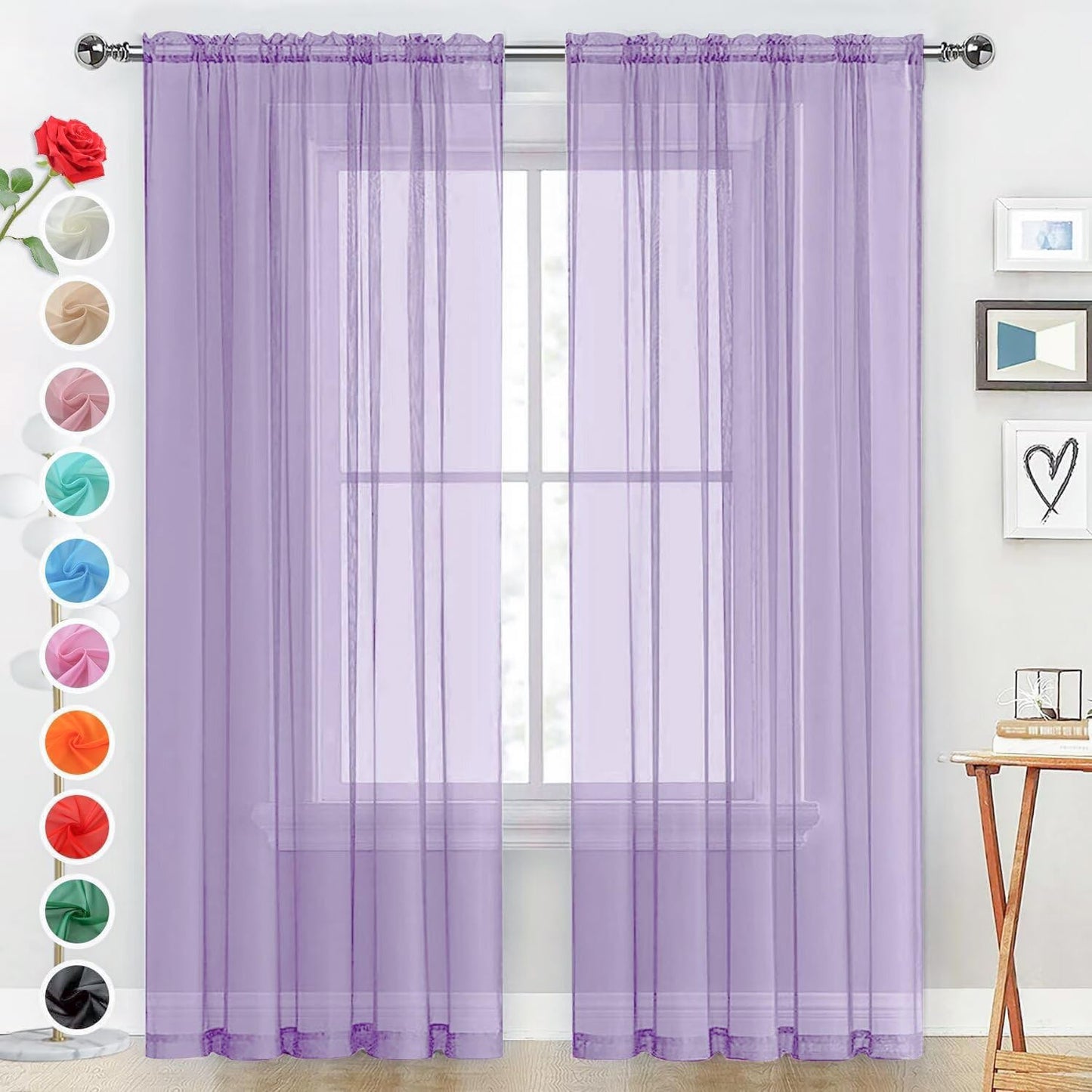 SpaceDresser Basic Rod Pocket Sheer Voile Window Curtain Panels White 1 Pair 2 Panels 52 Width 84 Inch Long for Kitchen Bedroom Children Living Room Yard(White,52 W x 84 L)