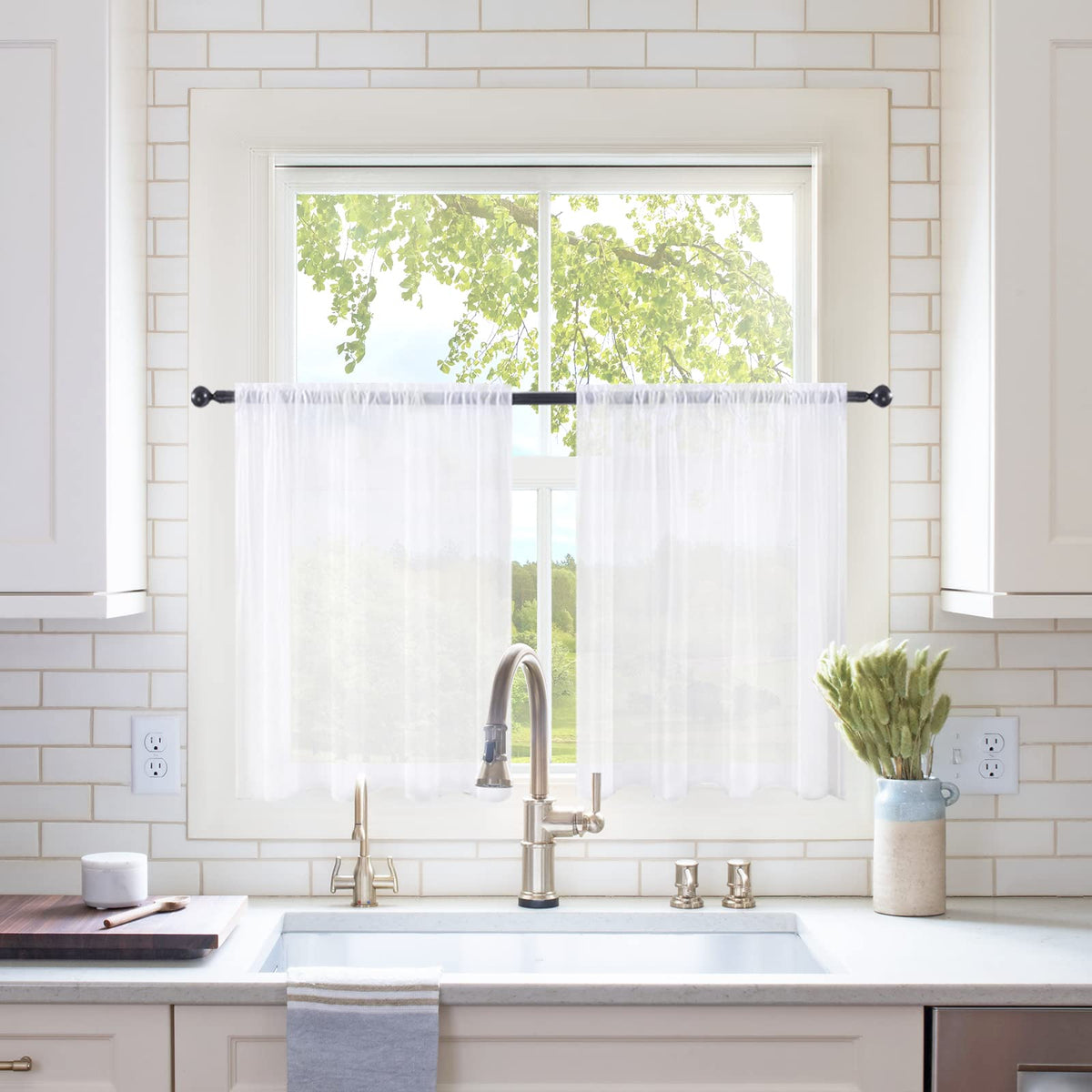 MIULEE 2 Panels White Sheer Curtains for Living Room 54 X 84 Inches | Window, Solid Color, Elegant Window Voile Panels, Bedroom, Living Room, Drapes, Treatment