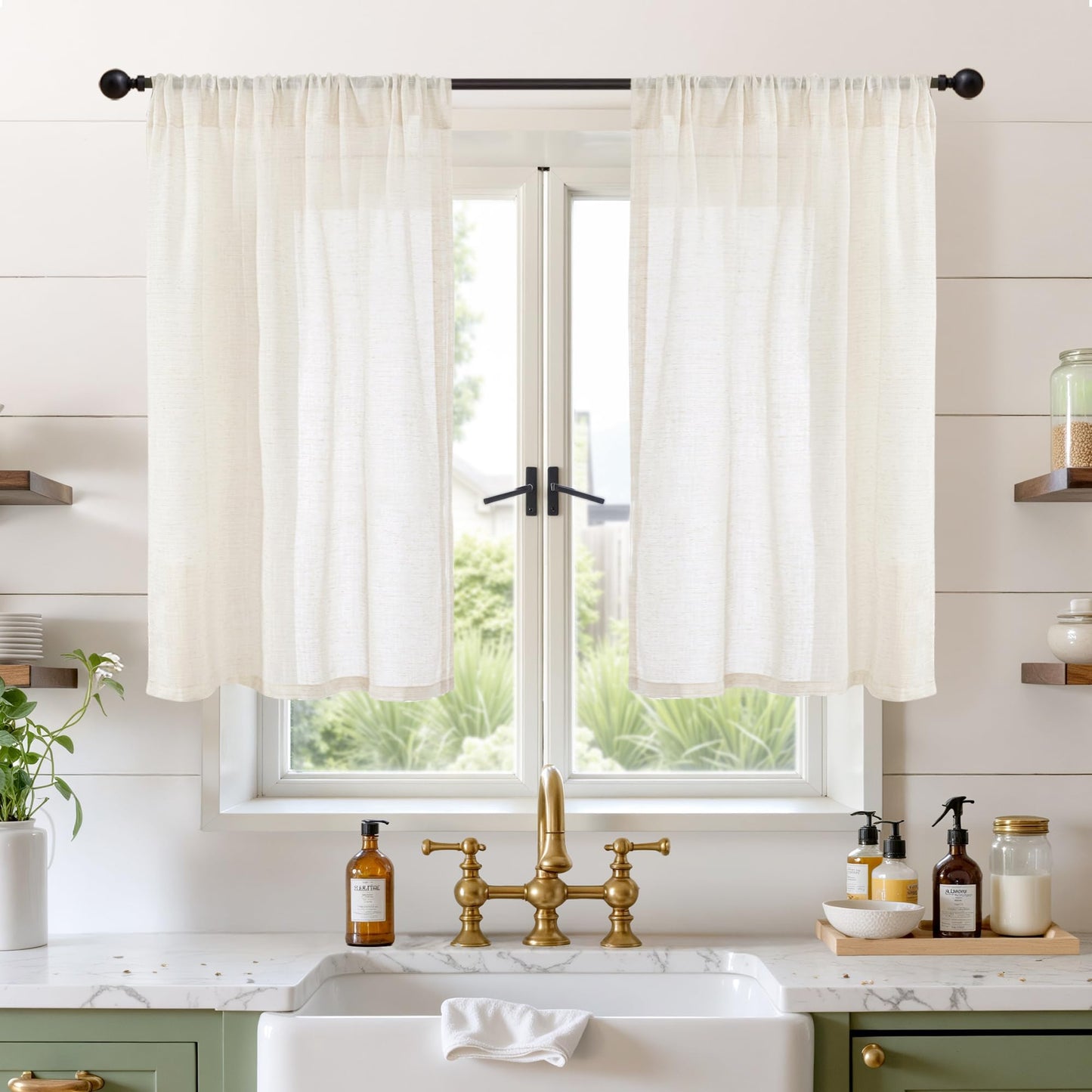 BGment Linen Sheer Curtains 84 Inches Long 2 Panels Set for Living Room | Light Filtering Drapes with Rod Pocket Lightweight Window Treatments for Bedroom, 52 X 84 Inch Length