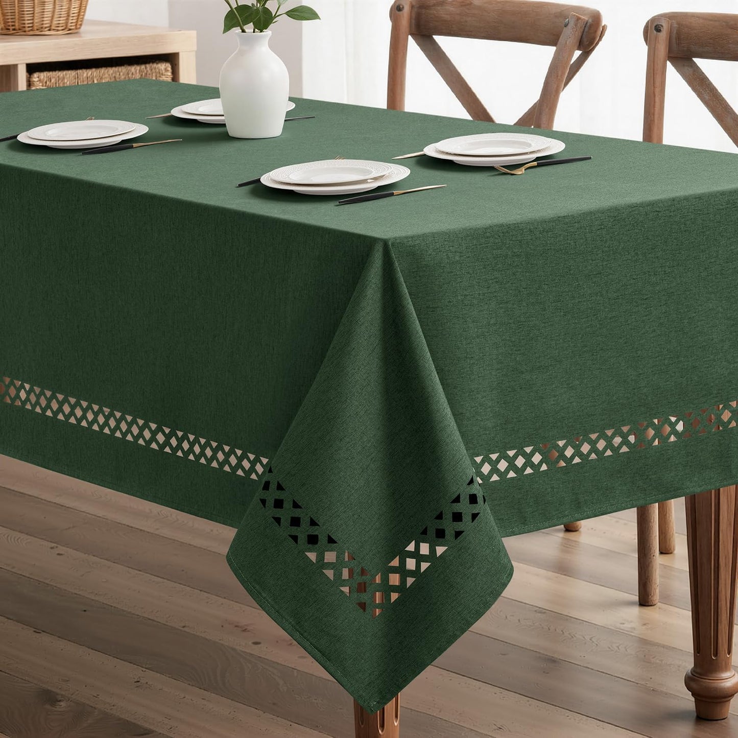 MIULEE Beige Rectangle Tablecloth with Decorative Cutouts 52x70 Inch | Waterproof Stain Resistant & Shrink-Proof Table Cloth, Farmhouse Style, for Dining Wedding Kitchen Party Outdoor