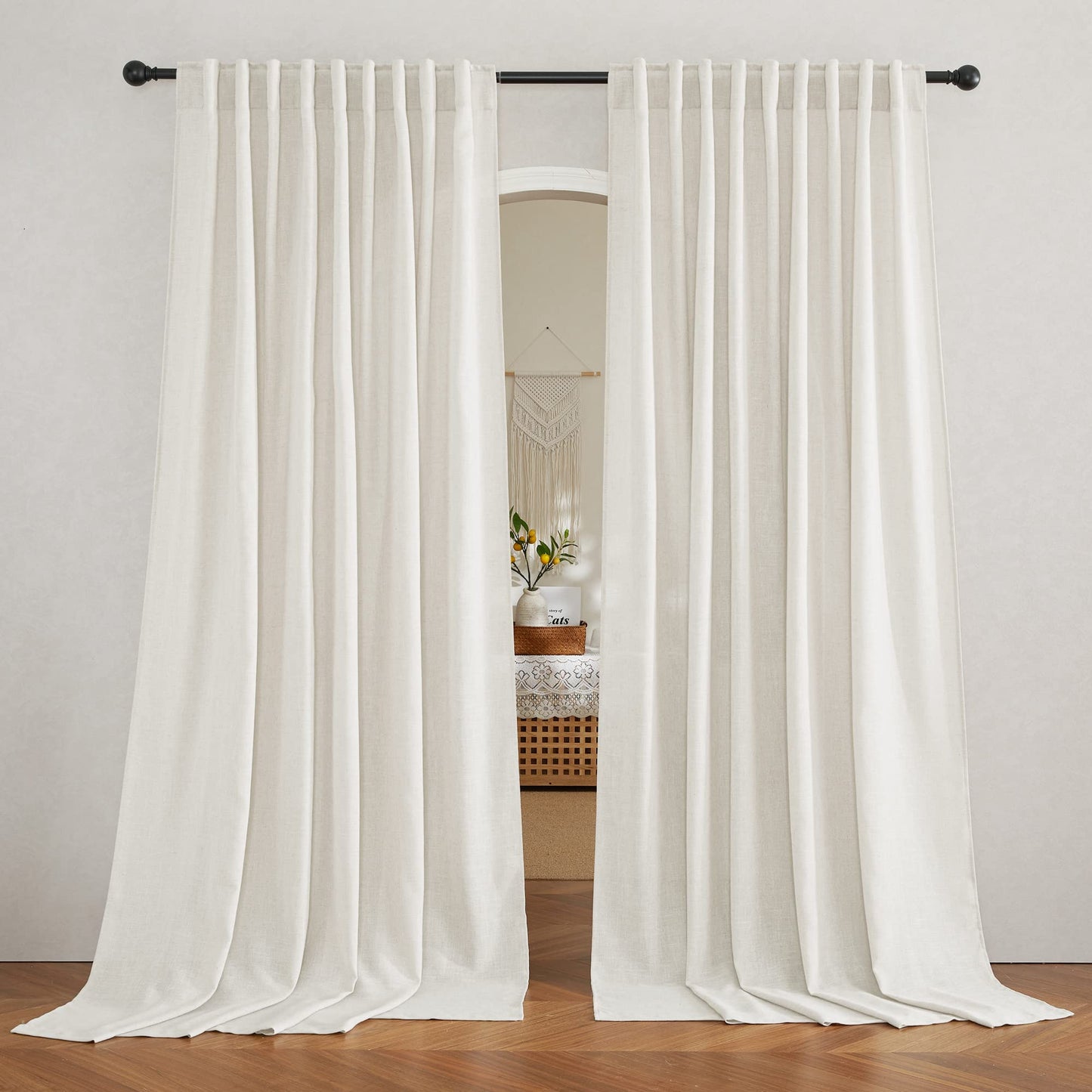 RYB HOME White Sheer Curtains for Living Room Patio Glass Door, W52 x L95 | Linen Texture, Light Filtering Privacy, Airy Translucent, Back Tab, Bedroom Office Balcony, W52 x L95, 2 Panels