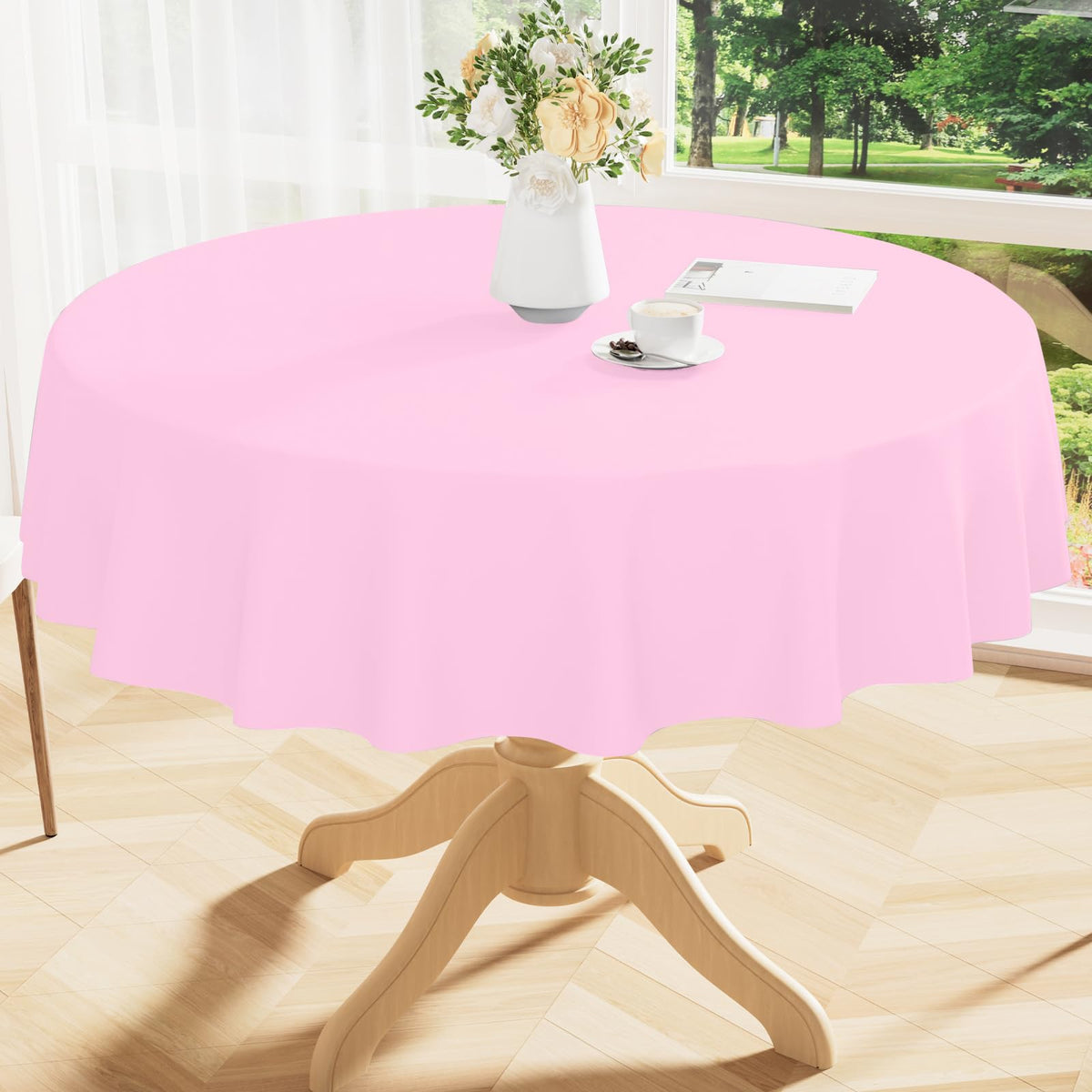 Smiry Rectangle Table Cloth 60x84 Inch, Waterproof Wipeable Vinyl Tablecloths Protector, Oil Spill Proof Plastic Table Cover for Dining, Picnic, Camping, Outdoor, Beige