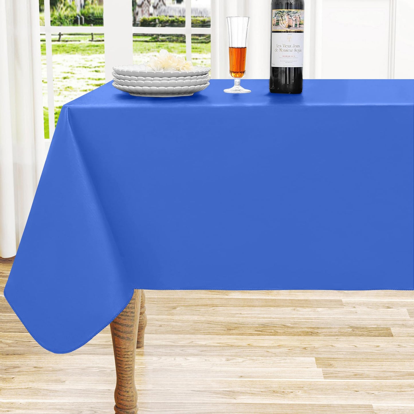 Round Navy Blue Vinyl Waterproof Tablecloth with Flannel Backed | Spillproof Wipe Clean Table Cloth, Plastic Flannel Backing for Dining, Buffet Parties Picnic Camping, 60"