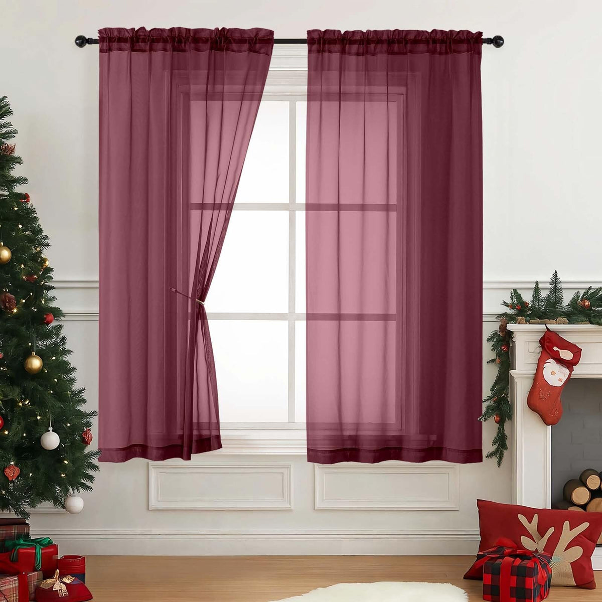 Purple Window Sheer Curtains 54 inch Length, Soft Airy Light Filtering Sheer Curtain 2 Panels Set, Dual Rod Pocket Gauze Purple Drapes for Living Room Bedroom, 2x42Wx54L Inches