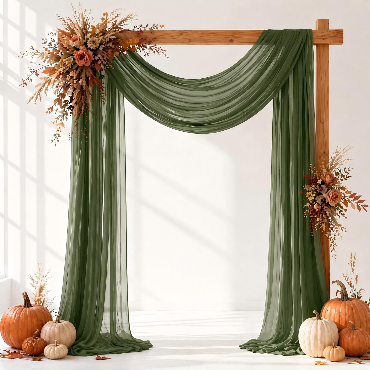 Ivory White Wedding Arch Draping Fabric Sheer Curtain Drapes | 31" x 20 ft Extra Long Shimmery Backdrop Curtains for Wedding Anniversary Party Summer Outdoor Events Drapery Photo Backgrounds