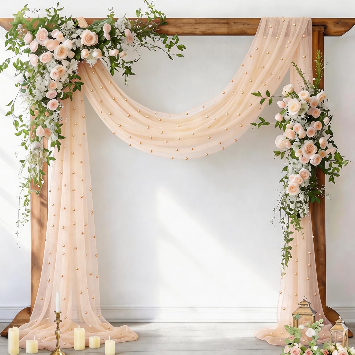 Pearl Table Runner Gauze Sheer 19FT Wedding Draping Fabric Decor | Sage Green Summer Tulle Chiffon Arch Outdoor Drapes Long Curtain for Birthday Party Baby Shower Bridal Engagement Decor