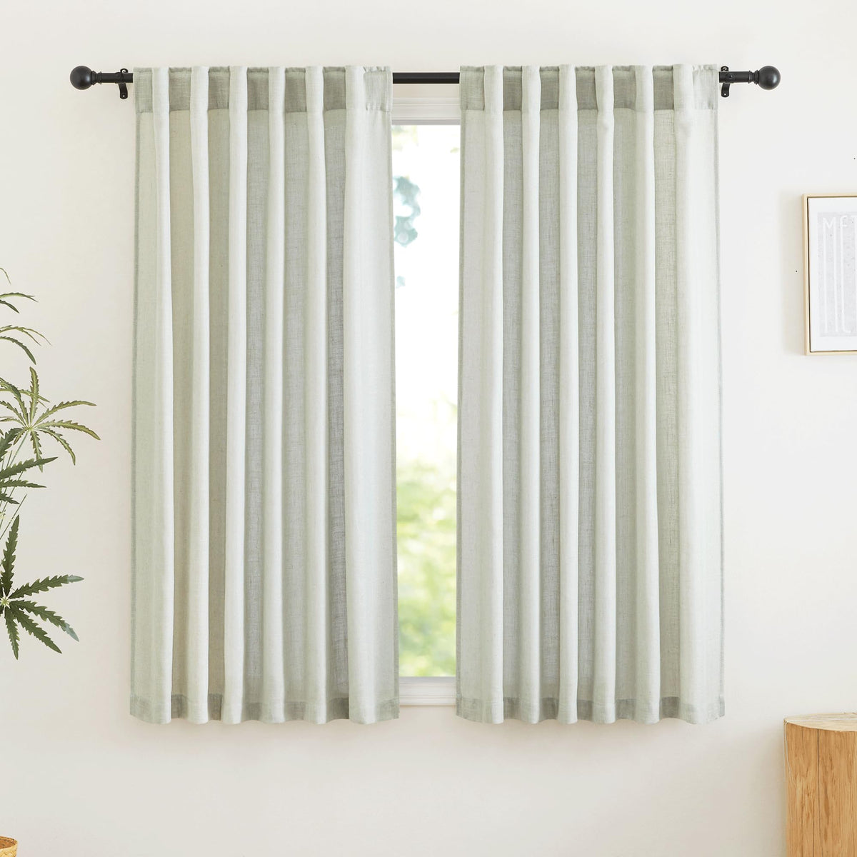 RYB HOME White Sheer Curtains for Living Room Patio Glass Door, W52 x L95 | Linen Texture, Light Filtering Privacy, Airy Translucent, Back Tab, Bedroom Office Balcony, W52 x L95, 2 Panels