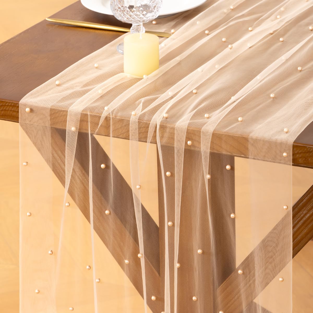 Pearl Table Runner Gauze Sheer 19FT Wedding Draping Fabric Decor | Sage Green Summer Tulle Chiffon Arch Outdoor Drapes Long Curtain for Birthday Party Baby Shower Bridal Engagement Decor
