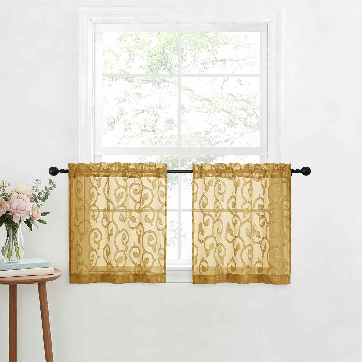 Furman Ivory Sheer Curtains 84 inches Long for Bedroom Living Room 2 Panels Set, Jacquard Clip Light Filtering Semi Sheer Curtain Rod Pocket Window Drapes, 2 Pcs Each 40 W 84 L