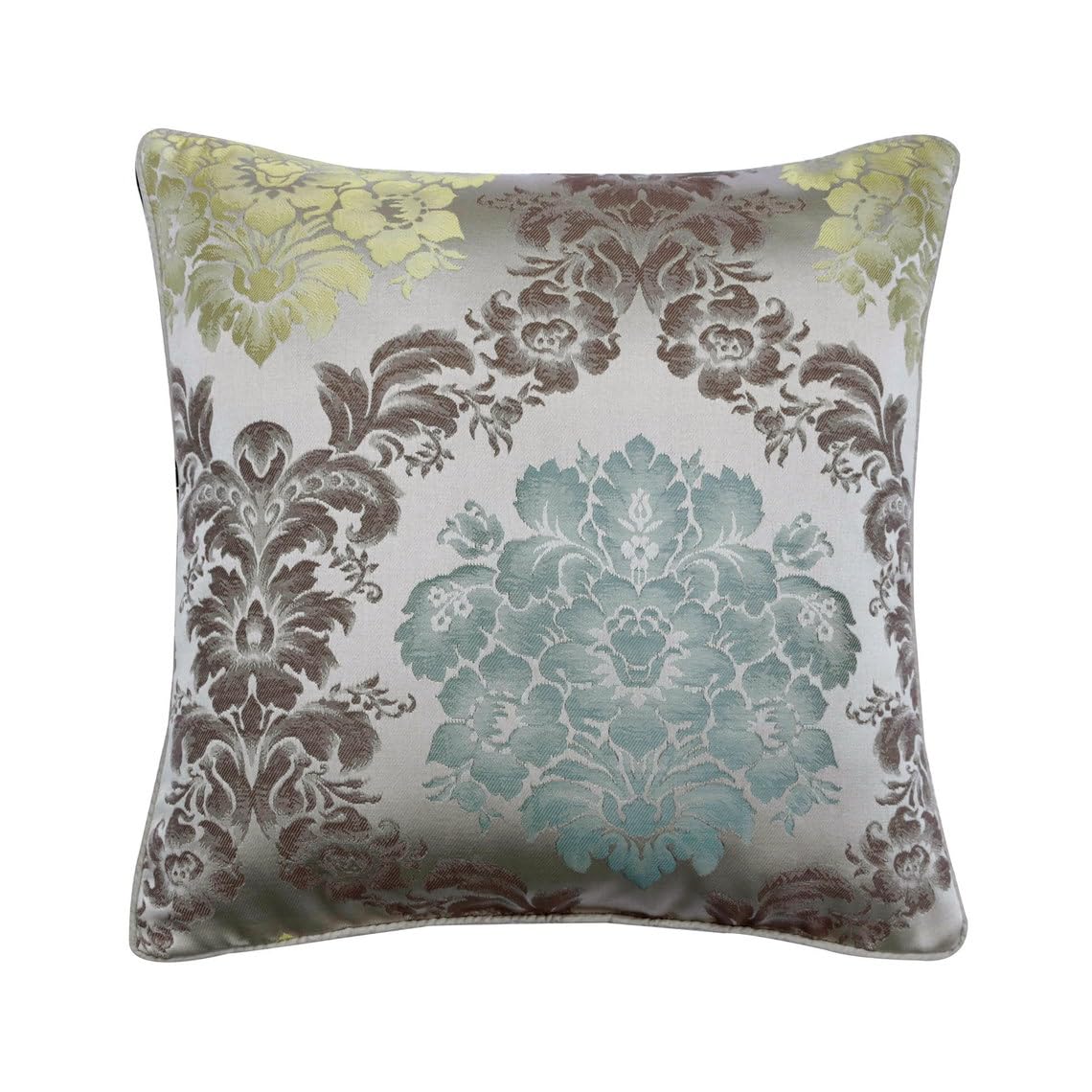 HomeCentric Silver Faux Leather Pearl Leaves Pillow, 24x24 inch, Silk, Contemporary Floral - Silver Beauty