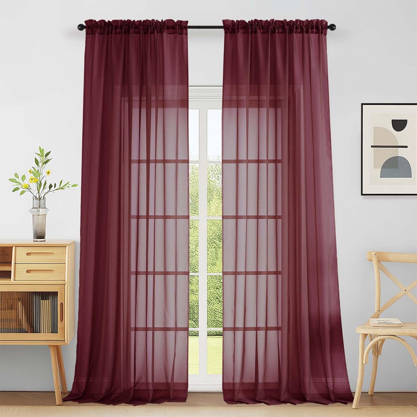 Purple Window Sheer Curtains 54 inch Length, Soft Airy Light Filtering Sheer Curtain 2 Panels Set, Dual Rod Pocket Gauze Purple Drapes for Living Room Bedroom, 2x42Wx54L Inches