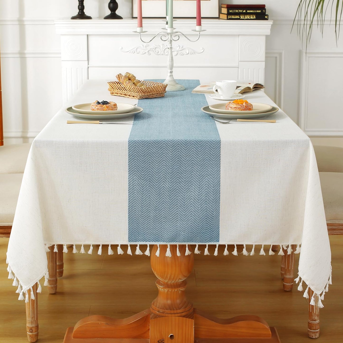 Laolitou Rustic Tablecloth Cotton Linen Waterproof Farmhouse Tablecloth Burlap Table Cloths for Kitchen Dining Cloth Table Cloth for Rectangle Tables Coffee Lines Rectangle,55''x70'',4-6 Seats