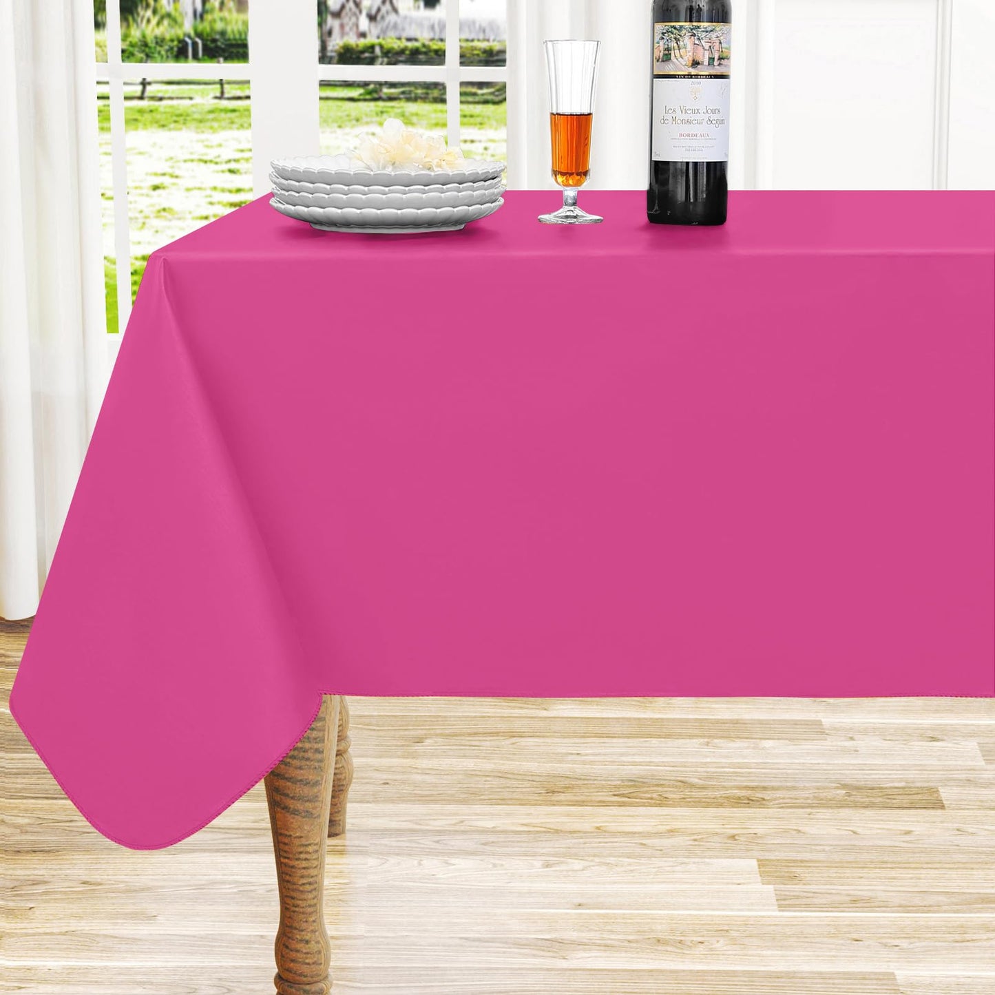 Round Navy Blue Vinyl Waterproof Tablecloth with Flannel Backed | Spillproof Wipe Clean Table Cloth, Plastic Flannel Backing for Dining, Buffet Parties Picnic Camping, 60"