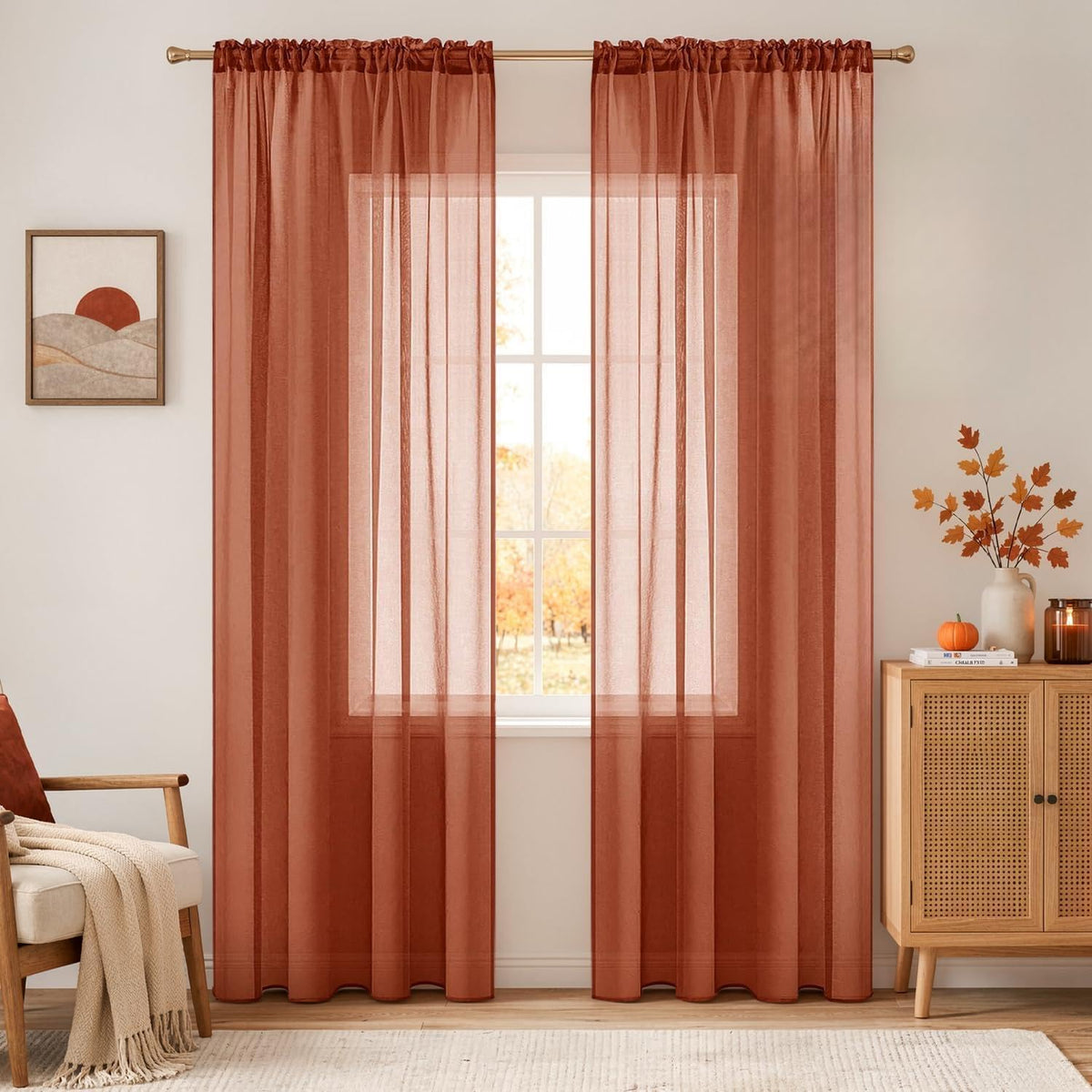 MIULEE Semi White Linen Textured Sheer Curtains 42W×84L Rod Pocket 2 Panels | Semi Transparent, Farmhouse, Window Net Panels with Rod Pocket for Bedroom Living Room