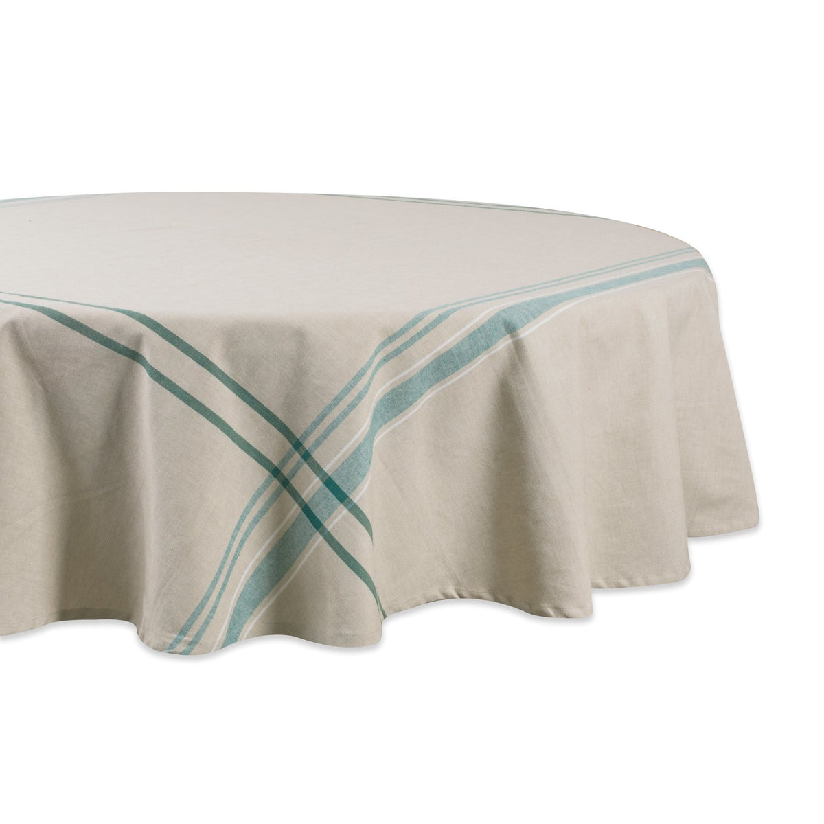DII French Stripe Tabletop Collection Farmhouse Style Dining Table Linen Tablecloth, 60x84, Taupe/Teal