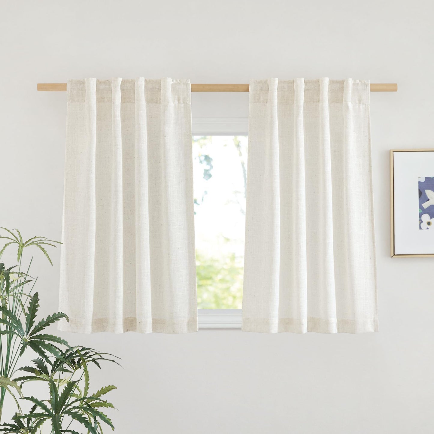 NICETOWN Flax Linen Curtains 84 inch Long, Rod Pocket & Back Tab Semi Sheer Vertical Drapes Privacy Added with Light Filtering for Bedroom/Living Room, Burlap, W52 x L84, 2 Pieces