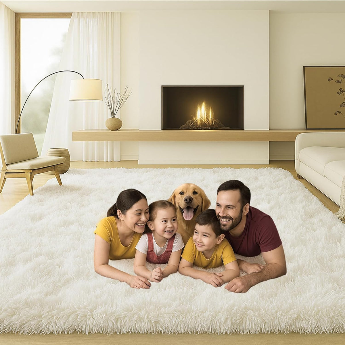 8x10 Cream Fluffy Shag Area Rug, Non-Slip Soft Carpet for Home | Soft Plush Rug With Durable Non-Slip Backing. Ideal for Living Room, Bedroom, Kids Room. Thick, Cozy, Modern Design.