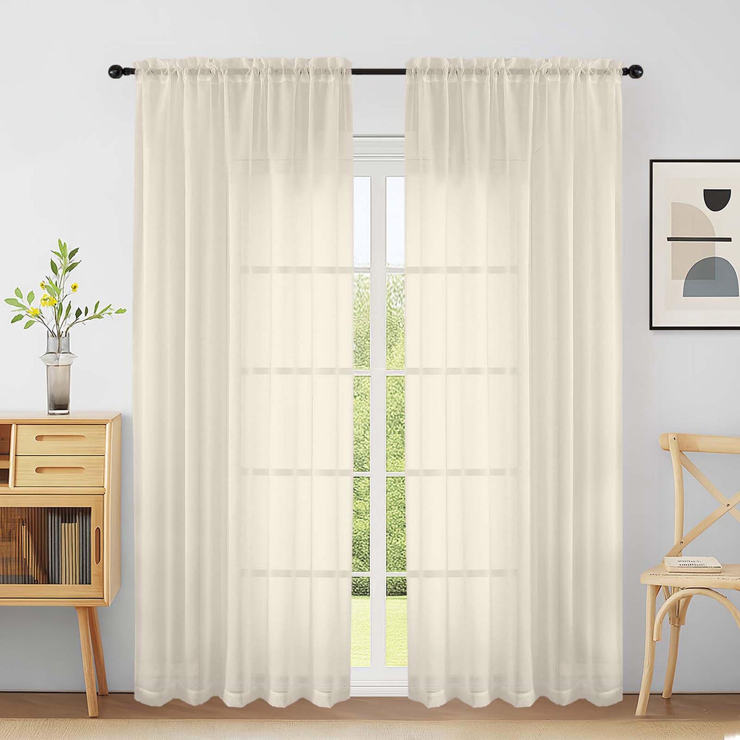Purple Window Sheer Curtains 54 inch Length, Soft Airy Light Filtering Sheer Curtain 2 Panels Set, Dual Rod Pocket Gauze Purple Drapes for Living Room Bedroom, 2x42Wx54L Inches