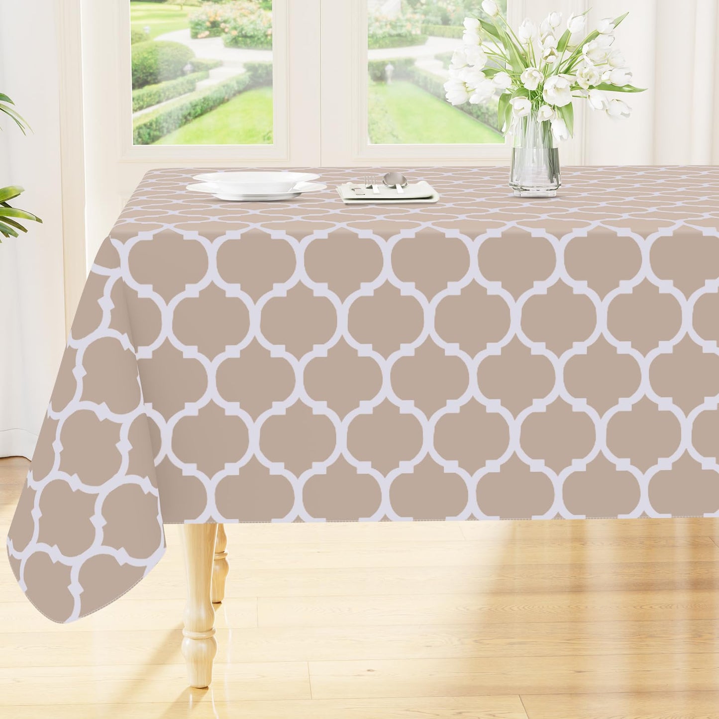 Smiry Rectangle Table Cloth, Flannel Backed Vinyl Tablecloth, 60"x84" | Waterproof Plastic Tablecloths, Wipeable Table Cover for Dining, Indoor and Outdoor (Grey)