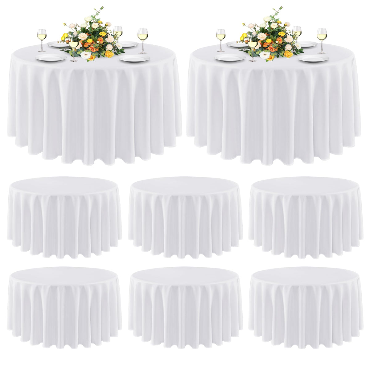 sancua White Round Tablecloth 60 Inch Diameter for 20-48 Inch Tables | Water Resistant Spill Proof, Washable Polyester Cloth Decorative Fabric Cover, For Dining, Buffet Parties and Camping