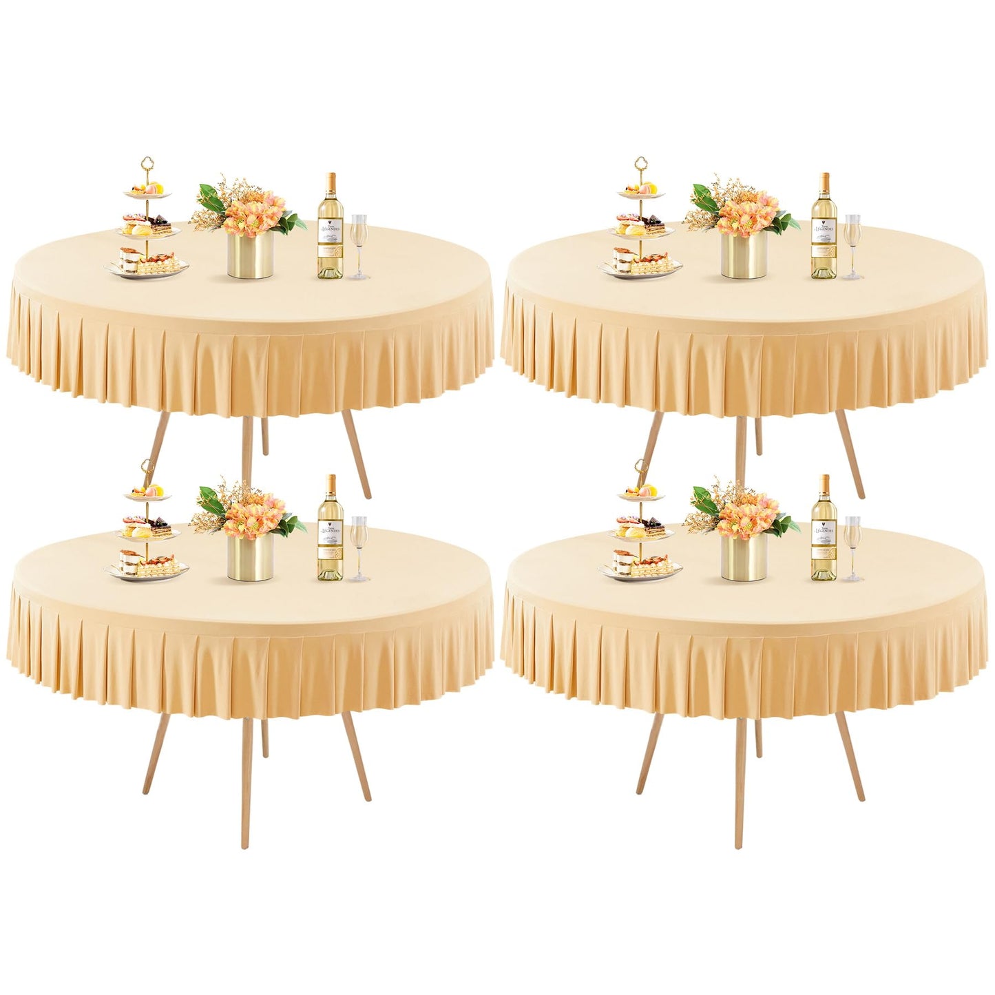 8 Pack Champagne Spandex Round Tablecloths for 72in Table, Stretchy Fitted 6FT Round Table Cloths, Wrinkle Free Table Cover with Skirt for Wedding Birthday Party Bridal Shower Banquet