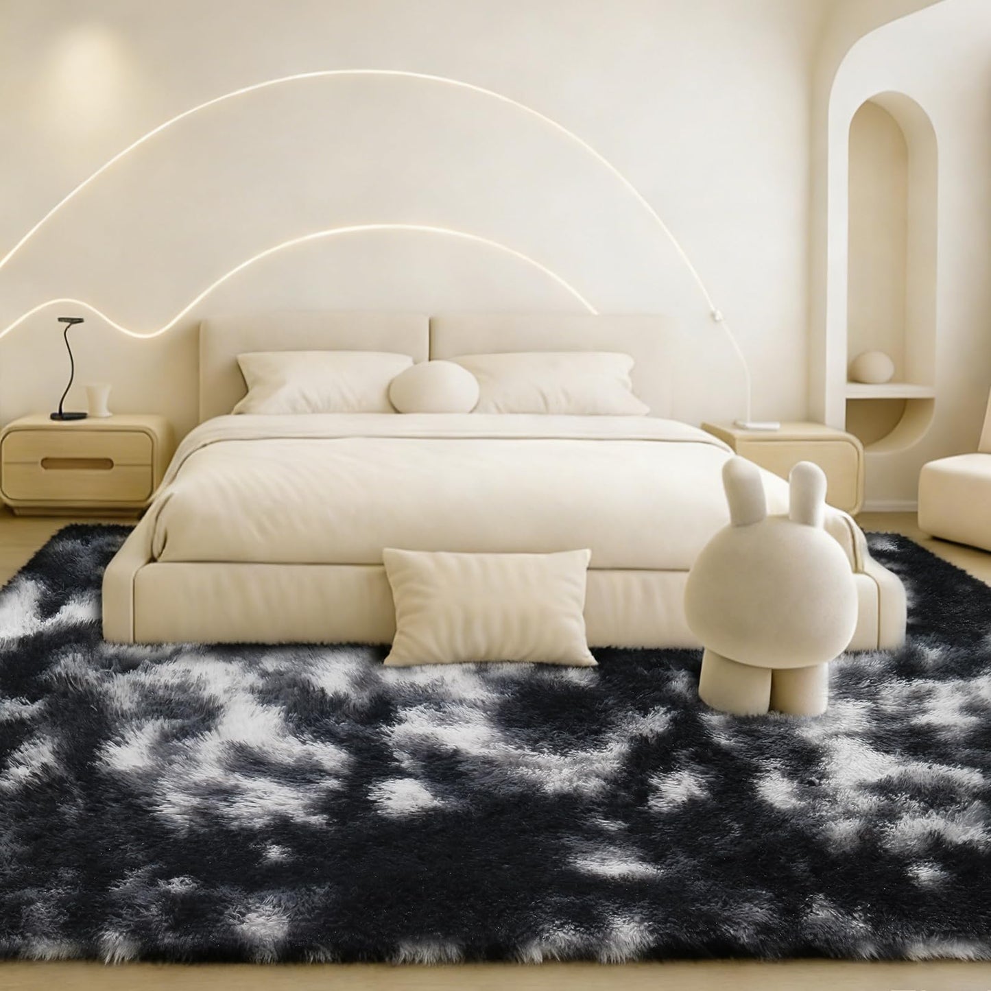 8x10 Cream Fluffy Shag Area Rug, Non-Slip Soft Carpet for Home | Soft Plush Rug With Durable Non-Slip Backing. Ideal for Living Room, Bedroom, Kids Room. Thick, Cozy, Modern Design.