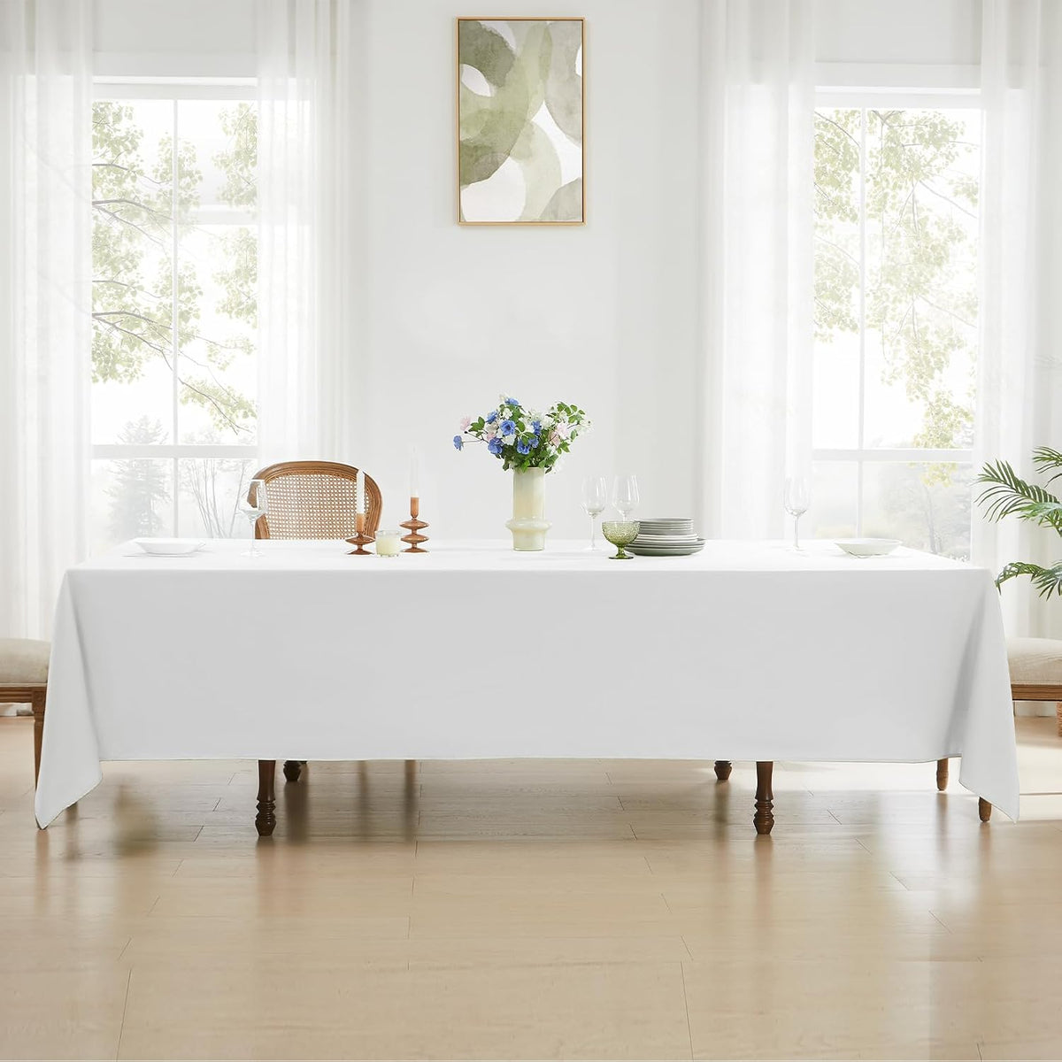 1 Pack White Rectangle Tablecloths 60x84 Inch for 4ft Tables | Washable Decorative Linen Polyester Table Cover for Dining Tables, Banquets Buffets Parties and Weddings