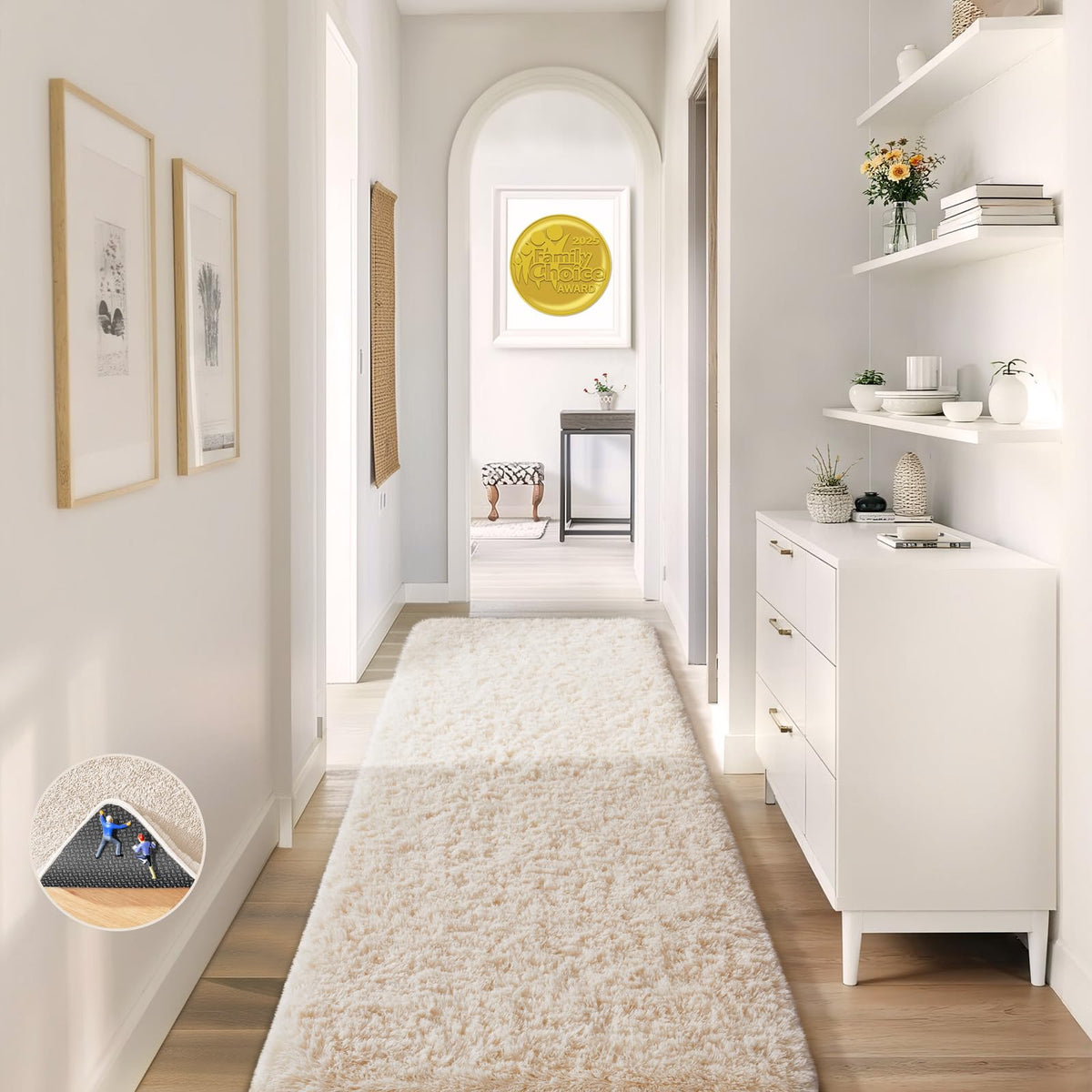 Ophanie 8x10 Area Rugs for Living Room, Washable Non-Slip Fluffy Soft Large Shag Bedroom Carpet, Ivory Big Indoor Nursery Rug, Carpets for Boy and Girls Room Dorm Decor with Over 99 pcs Pile fibers