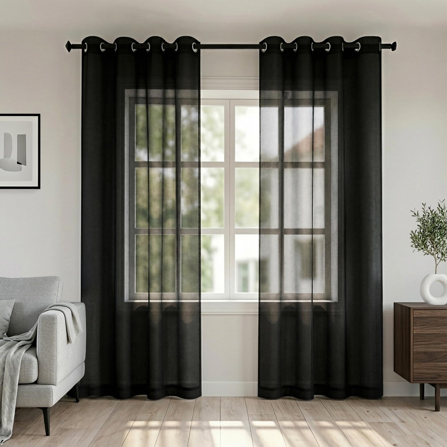 White Sheer Curtains 84 Inches Long Set 2 Panels Grommet Pair Faux Linen Semi Transparent Drape Tulle Gauze Voile Window Sheer Curtains for Bedroom Living Room Dining Wide 52 Length Solid Pack
