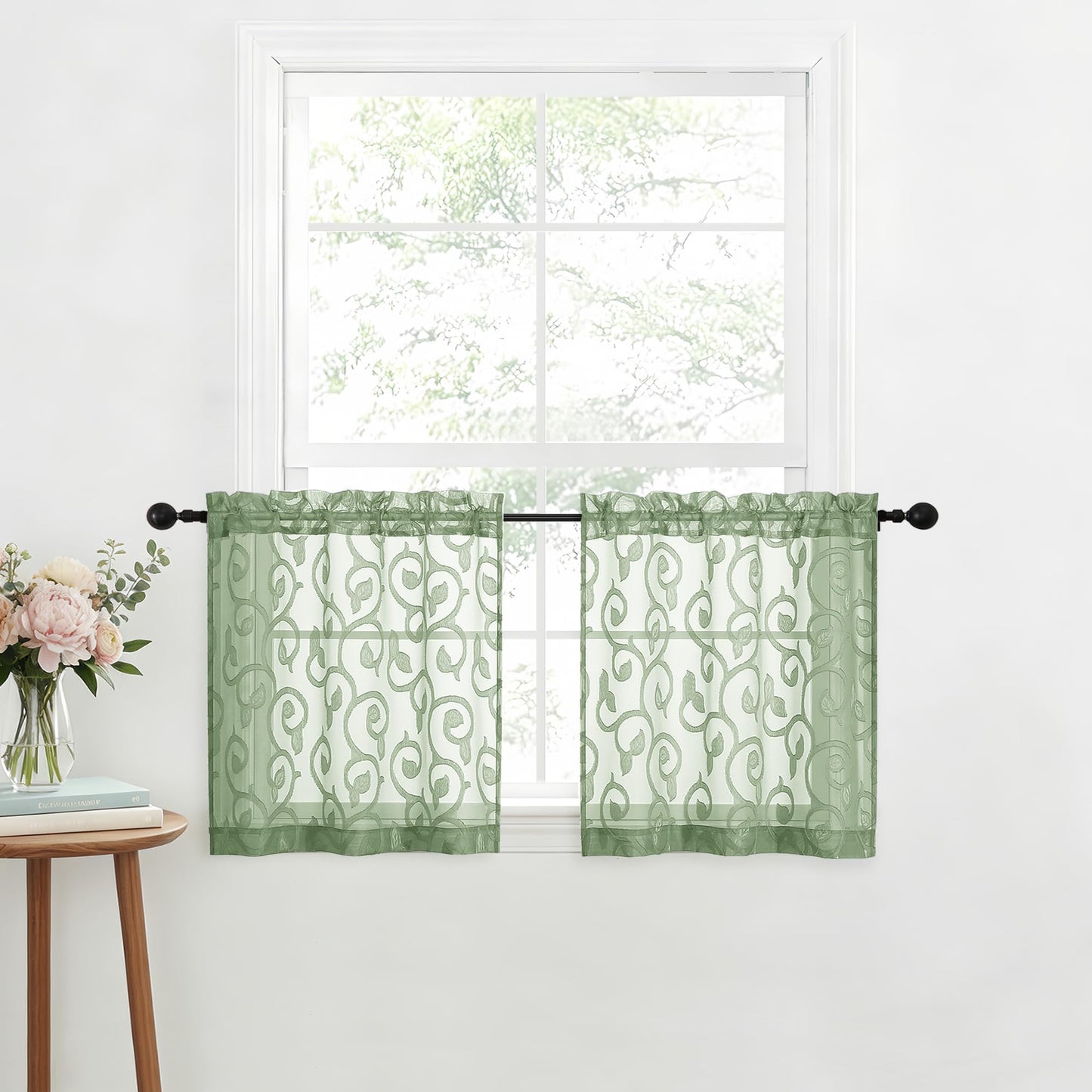 Furman Ivory Sheer Curtains 84 inches Long for Bedroom Living Room 2 Panels Set, Jacquard Clip Light Filtering Semi Sheer Curtain Rod Pocket Window Drapes, 2 Pcs Each 40 W 84 L
