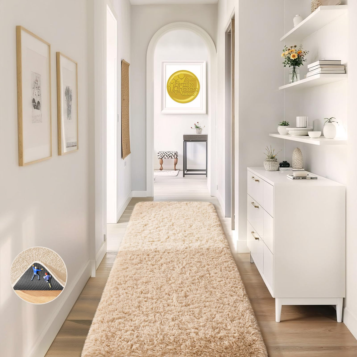 Ophanie 8x10 Area Rugs for Living Room, Washable Non-Slip Fluffy Soft Large Shag Bedroom Carpet, Ivory Big Indoor Nursery Rug, Carpets for Boy and Girls Room Dorm Decor with Over 99 pcs Pile fibers