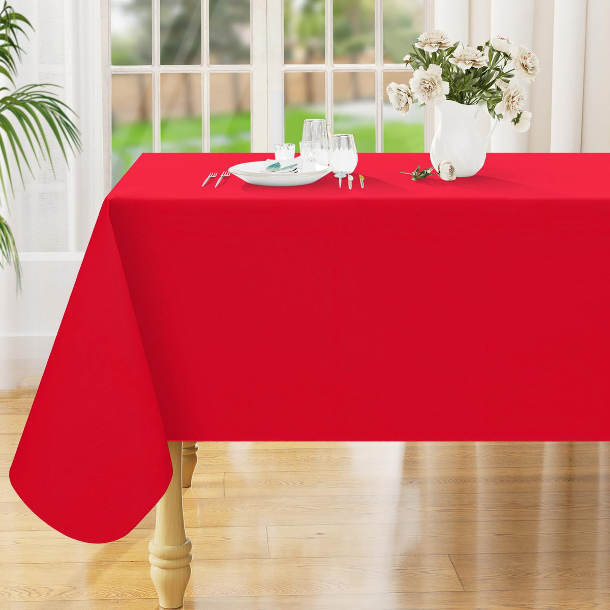 Smiry Rectangle Table Cloth 60x84 Inch, Waterproof Wipeable Vinyl Tablecloths Protector, Oil Spill Proof Plastic Table Cover for Dining, Picnic, Camping, Outdoor, Beige