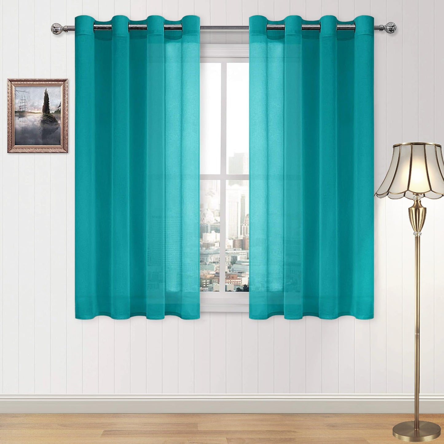DWCN White Sheer Curtains Linen Look Semi Transparent Voile Grommet White Curtains for Living Dining Room Drapes 52 x 84 Inch Long, Set of 2 Panels