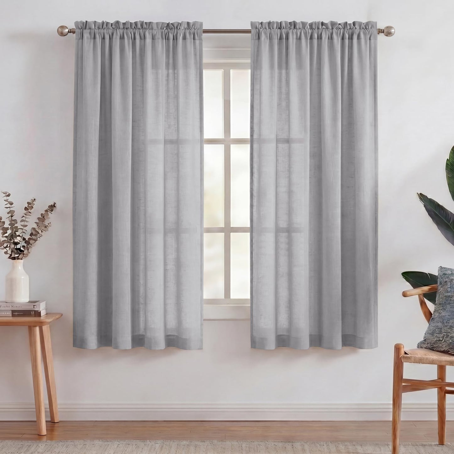 Turquoize White Linen Curtains 96 Inches Long Semi Sheer Curtains Light Filtering Linen Drapes for Living Room/Bedroom 2 Panels Set Rod Pocket Window Treatments Panels,W52 x L96, White