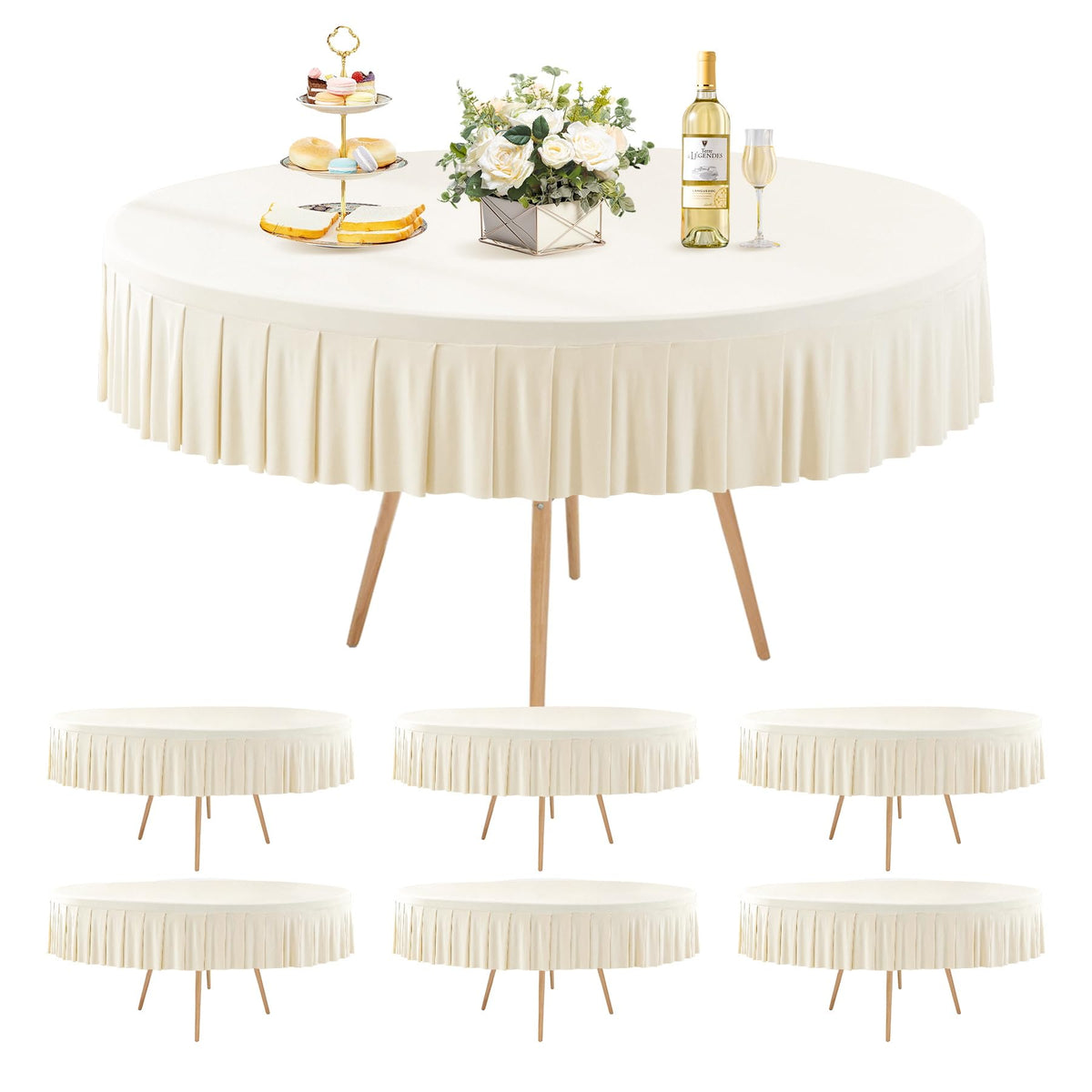 8 Pack Champagne Spandex Round Tablecloths for 72in Table, Stretchy Fitted 6FT Round Table Cloths, Wrinkle Free Table Cover with Skirt for Wedding Birthday Party Bridal Shower Banquet