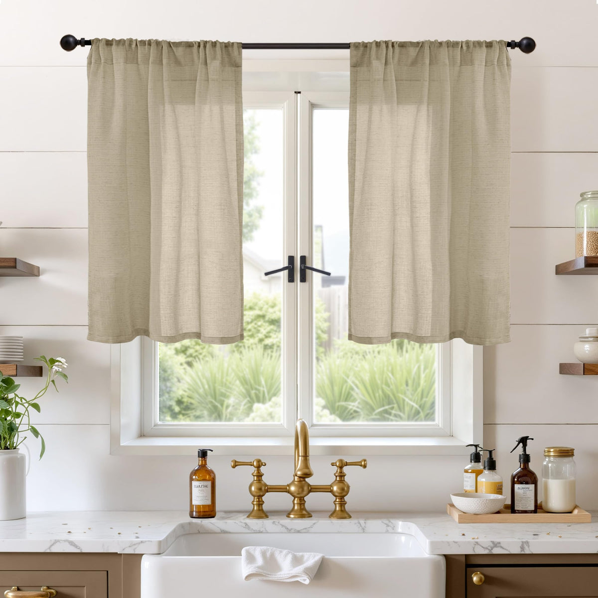 BGment Linen Sheer Curtains 84 Inches Long 2 Panels Set for Living Room | Light Filtering Drapes with Rod Pocket Lightweight Window Treatments for Bedroom, 52 X 84 Inch Length