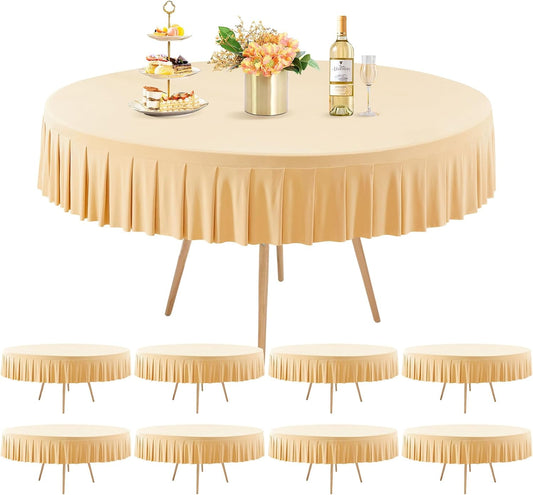 8 Pack Champagne Spandex Round Tablecloths for 72in Table, Stretchy Fitted 6FT Round Table Cloths, Wrinkle Free Table Cover with Skirt for Wedding Birthday Party Bridal Shower Banquet