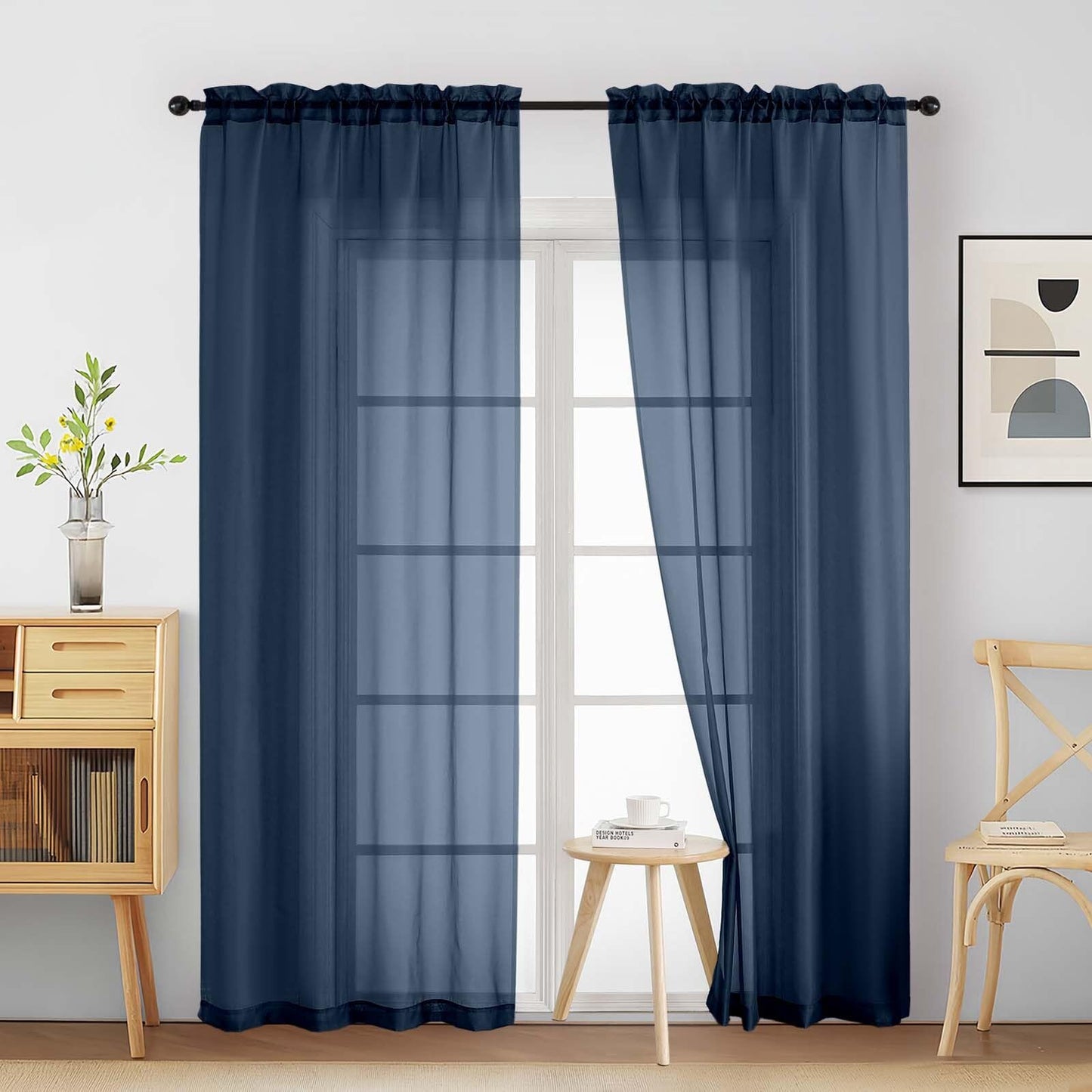 Purple Window Sheer Curtains 54 inch Length, Soft Airy Light Filtering Sheer Curtain 2 Panels Set, Dual Rod Pocket Gauze Purple Drapes for Living Room Bedroom, 2x42Wx54L Inches