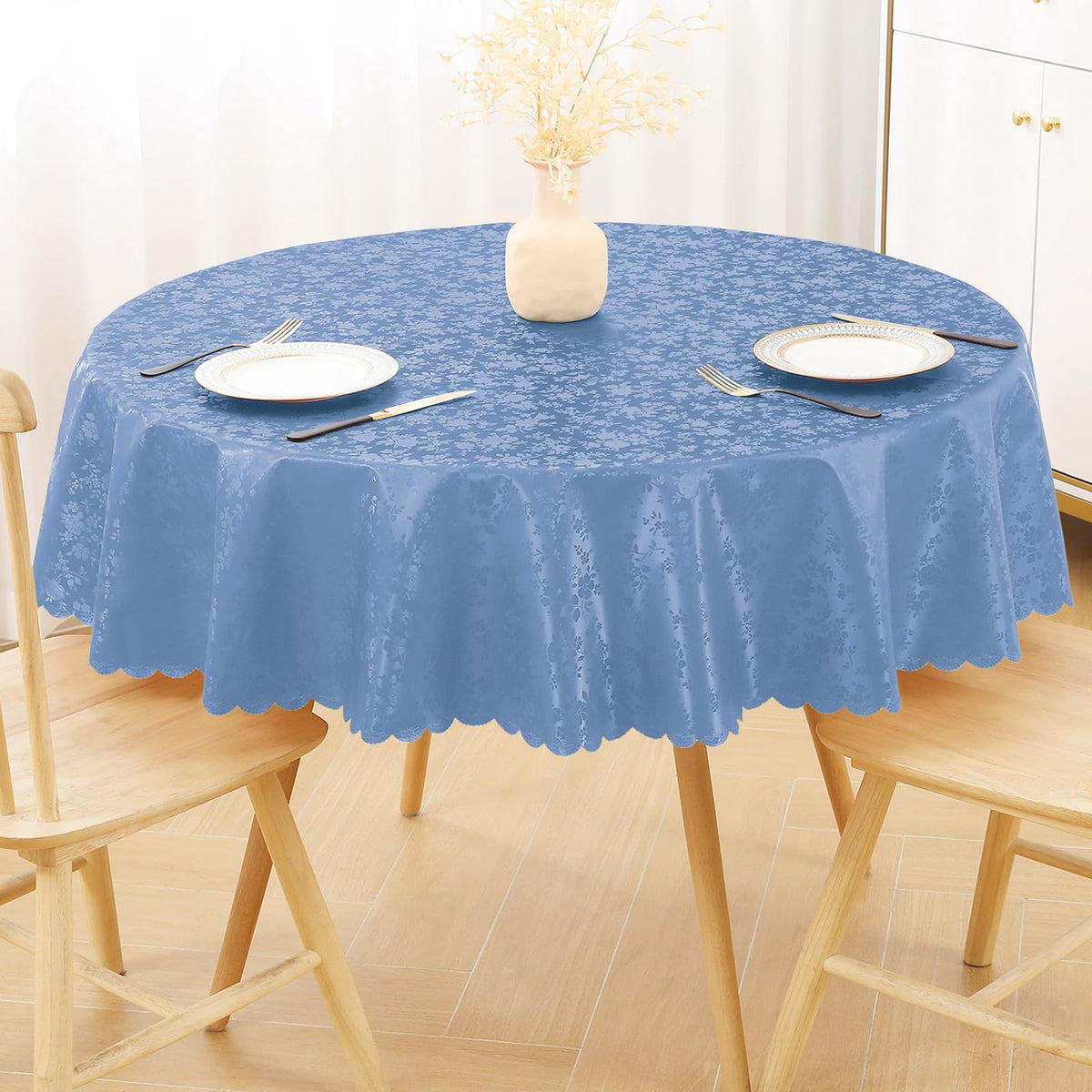 Smiry Rectangle Waterproof Heavy Duty Vinyl Tablecloths, 60 x 84 Inch | Wipeable Washable Floral Embossed Table Cover for Kitchen and Dining Room, Indoor & Outdoor Use, Beige