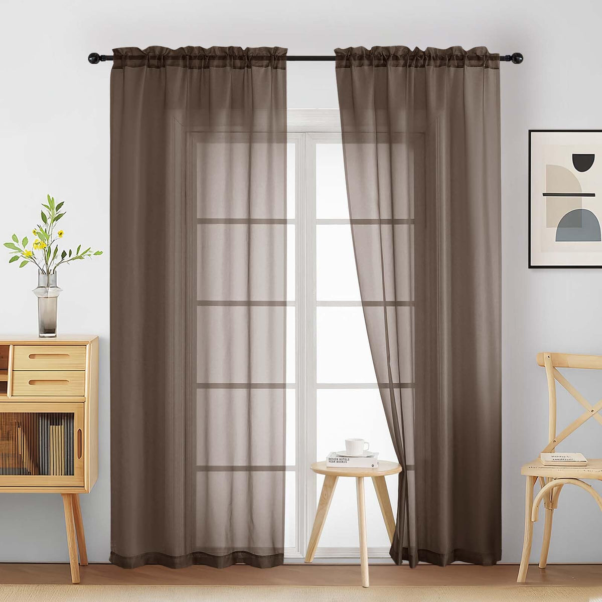 Purple Window Sheer Curtains 54 inch Length, Soft Airy Light Filtering Sheer Curtain 2 Panels Set, Dual Rod Pocket Gauze Purple Drapes for Living Room Bedroom, 2x42Wx54L Inches