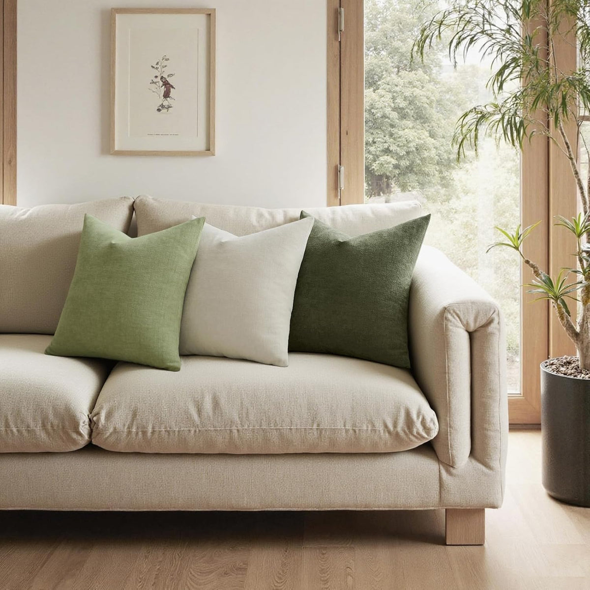 MIULEE Olive Green Chenille Couch Throw Pillow Covers, 18x18 | Set of 2, Soft Modern Farmhouse Style, Decorative Pillowcases for Sofa Living Room Bed, Home Decor