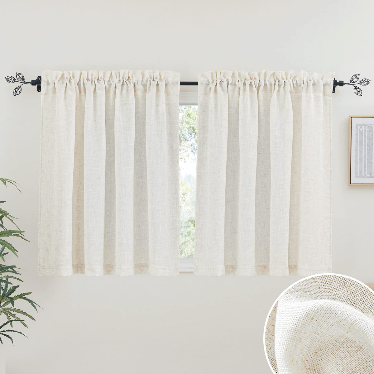RYB HOME White Semi Sheer Curtains 84 inches Long for Living Room | Half Privacy, Linen Textured, Sheer Light Filtering, Vertical Window Drapes, for Bedroom Dining, White, W52 x L84, 2 Panels