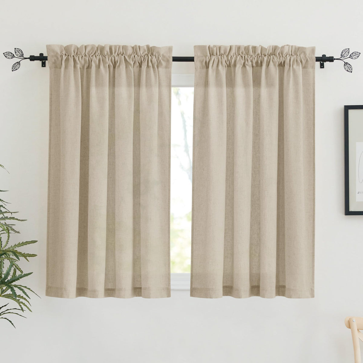 RYB HOME White Semi Sheer Curtains 84 inches Long for Living Room | Half Privacy, Linen Textured, Sheer Light Filtering, Vertical Window Drapes, for Bedroom Dining, White, W52 x L84, 2 Panels