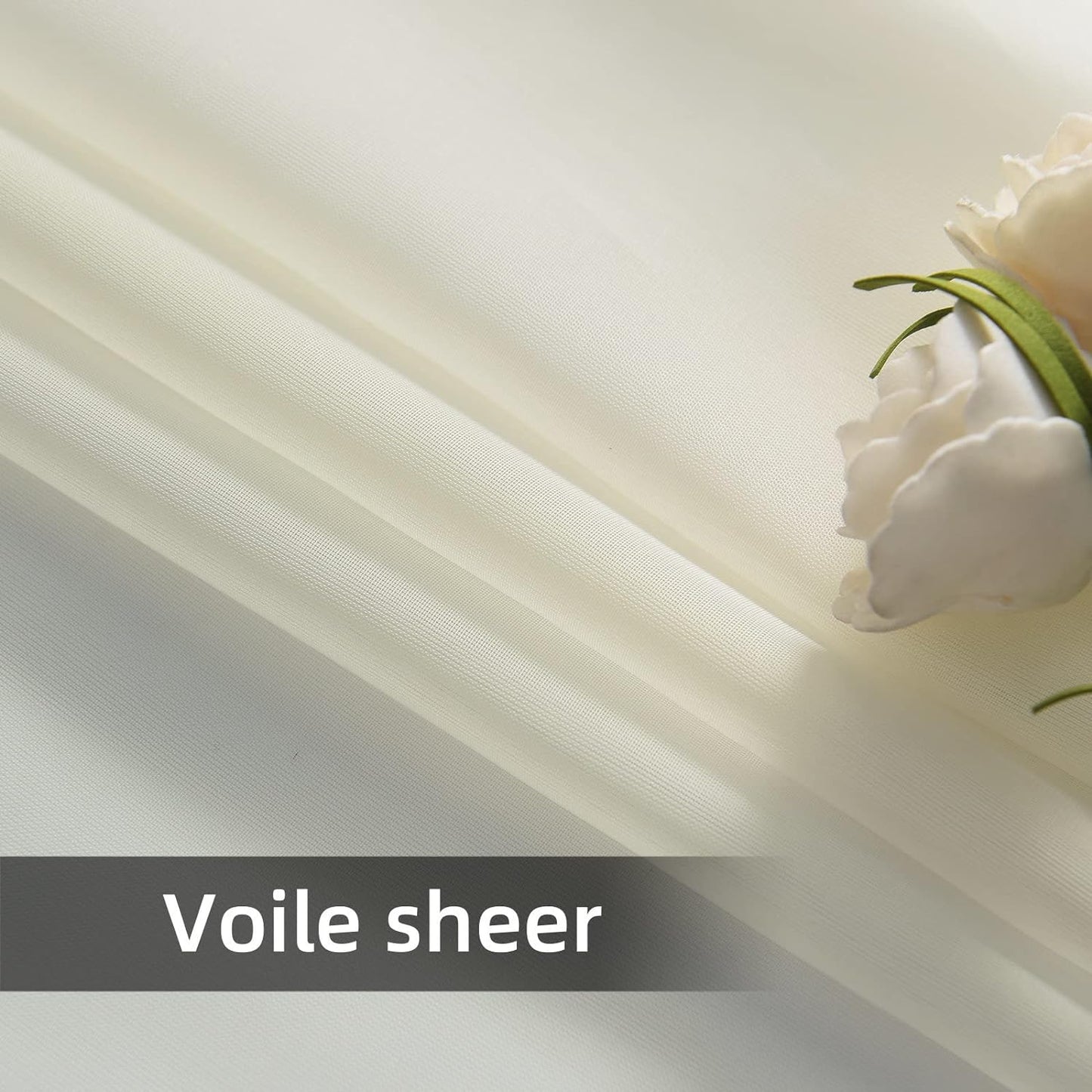 youleyar Solid Sheer Rod Pocket Curtain Voile Draperies 2 Panels White Beige Black Grey Coffee 52 Inch Width 84 Inch Long 1 Pair for Kitchen Bedroom Children Living Room Yard (Ivory,52W ｘ 84L)