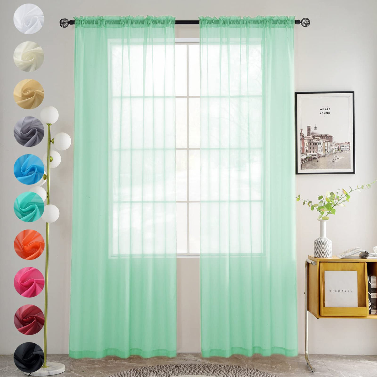youleyar Solid Sheer Rod Pocket Curtain Voile Draperies 2 Panels White Beige Black Grey Coffee 52 Inch Width 84 Inch Long 1 Pair for Kitchen Bedroom Children Living Room Yard (Ivory,52W ｘ 84L)