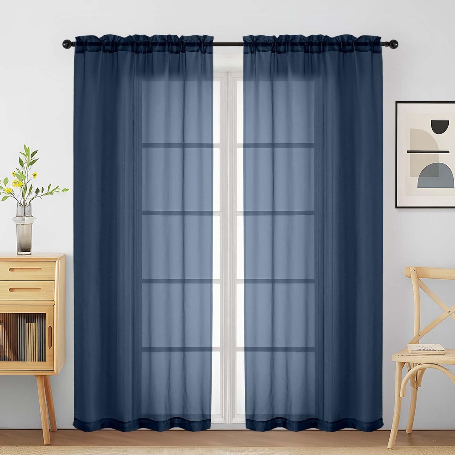 Purple Window Sheer Curtains 54 inch Length, Soft Airy Light Filtering Sheer Curtain 2 Panels Set, Dual Rod Pocket Gauze Purple Drapes for Living Room Bedroom, 2x42Wx54L Inches