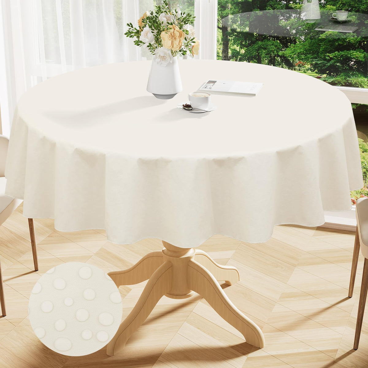 Smiry Rectangle Table Cloth 60x84 Inch, Waterproof Wipeable Vinyl Tablecloths Protector, Oil Spill Proof Plastic Table Cover for Dining, Picnic, Camping, Outdoor, Beige